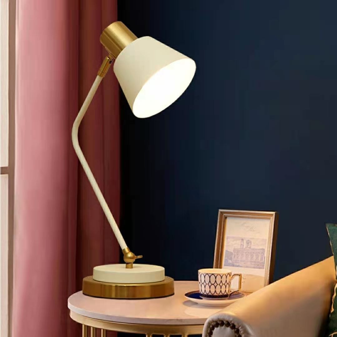 Adjustable Metal Desk Lamp with Swivel Arm and Brass Accents | TheKanta