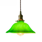 Banker-Style Glass Pendant Light with Brass Socket and Twisted Fabric Cord | TheKanta