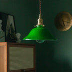 Banker-Style Glass Pendant Light with Brass Socket and Twisted Fabric Cord | TheKanta