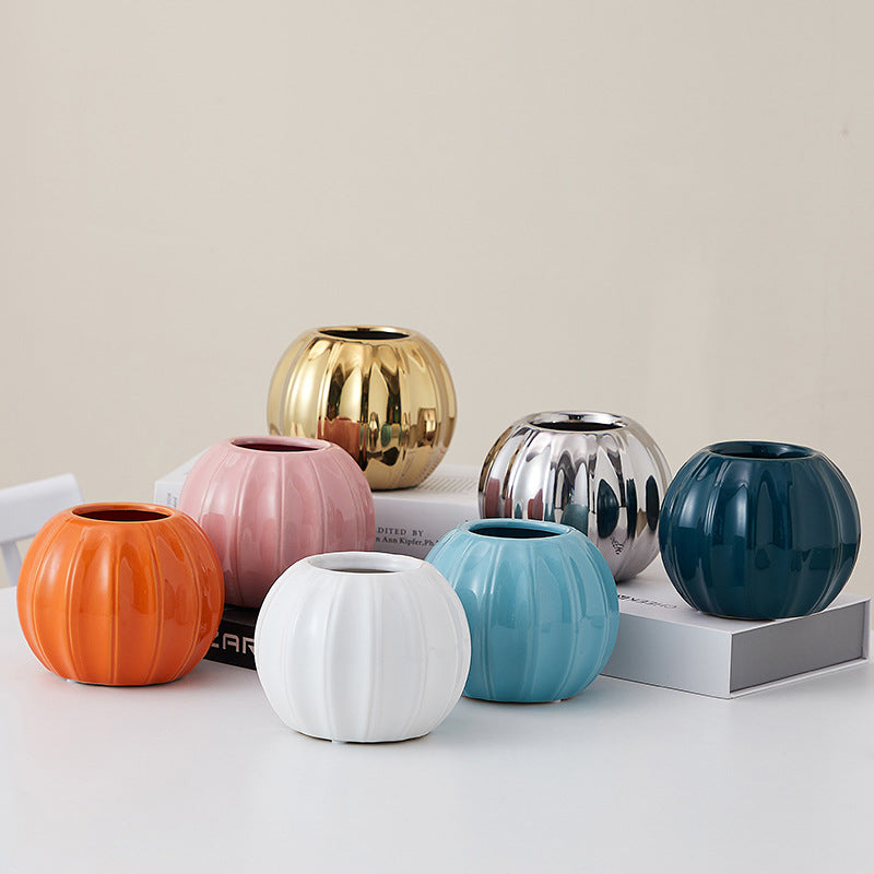 Decorative Ceramic Vase with Modern Ribbed Design | TheKanta