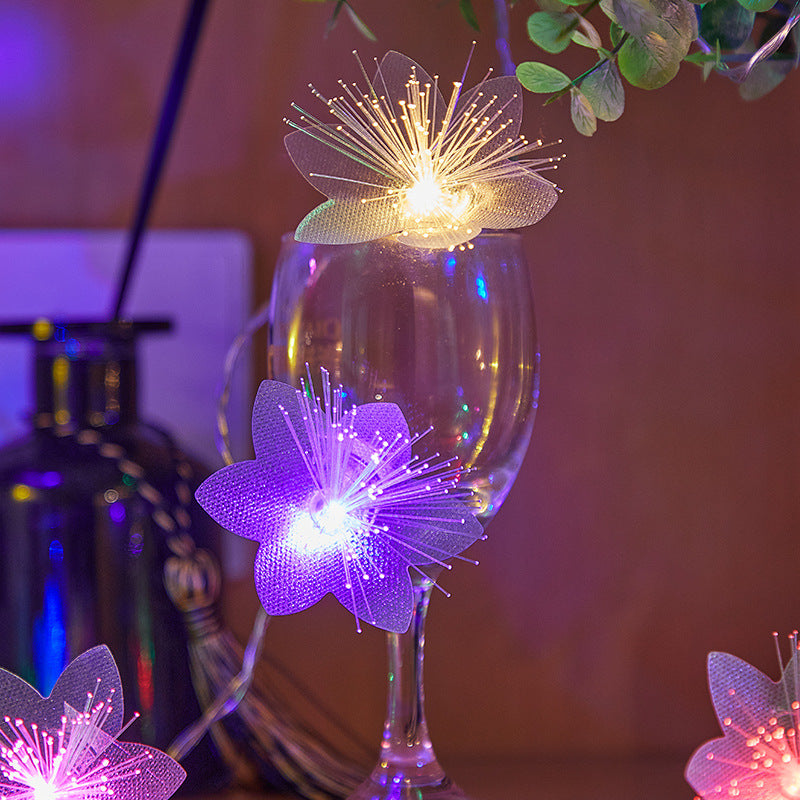 Decorative Flower-Shaped LED Garland with Fiber Optic Glitter for Table and Shelf | TheKanta