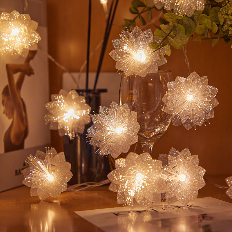 Decorative Flower-Shaped LED Garland with Fiber Optic Glitter for Table and Shelf | TheKanta