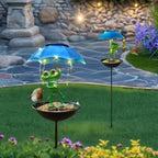 Decorative Garden Birdhouse Stake with Protective Umbrella and Playful Frog Decoration | TheKanta
