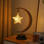 Decorative Glass Apple LED Table Lamp with Moon-Shaped Rope-Wrapped Stand | TheKanta