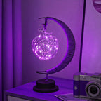 Decorative Glass Apple LED Table Lamp with Moon-Shaped Rope-Wrapped Stand | TheKanta