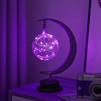 Decorative Glass Apple LED Table Lamp with Moon-Shaped Rope-Wrapped Stand | TheKanta