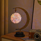 Decorative Glass Apple LED Table Lamp with Moon-Shaped Rope-Wrapped Stand | TheKanta