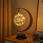 Decorative Glass Apple LED Table Lamp with Moon-Shaped Rope-Wrapped Stand | TheKanta