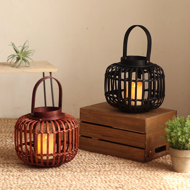 Decorative Lantern Woven Natural Fiber Metal | TheKanta