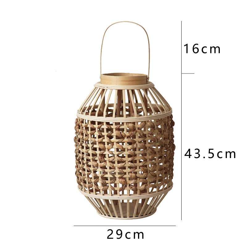 Decorative Lantern Woven Natural Fiber Wood | TheKanta