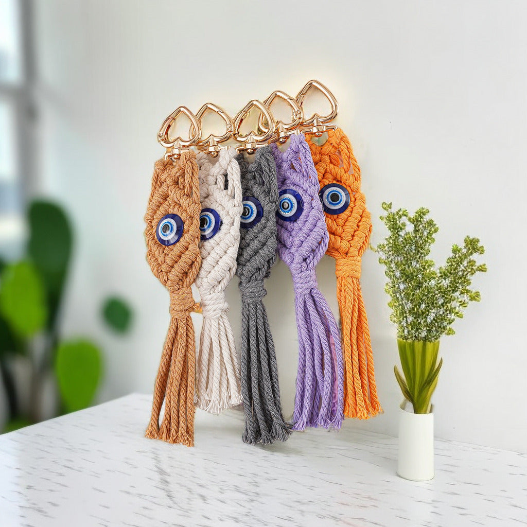 Decorative Macrame Keychain Holder Off White Gray | TheKanta