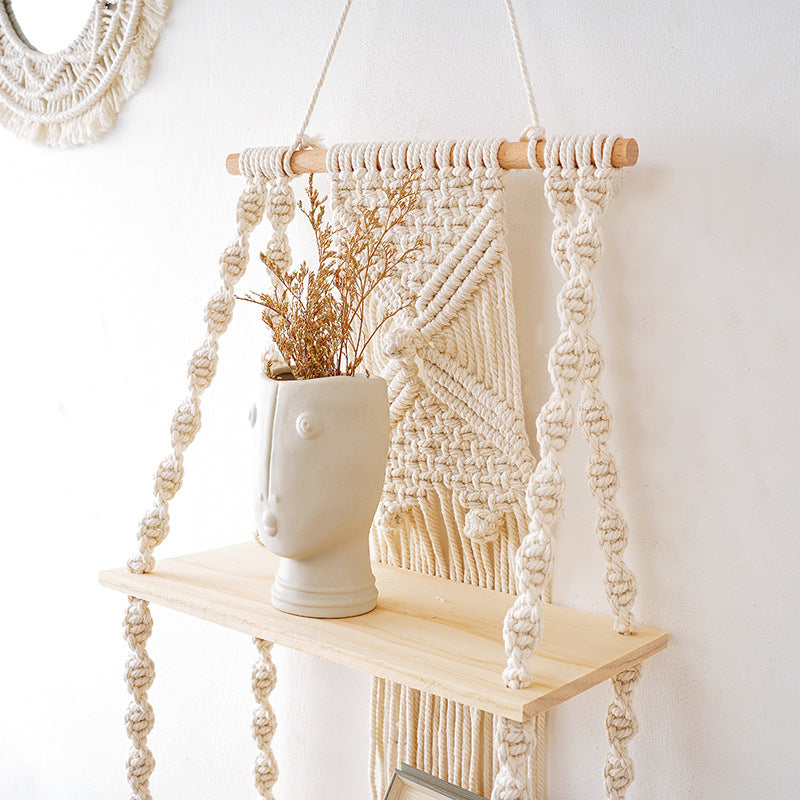 Decorative Macrame Wall Shelf Purple Off White | TheKanta