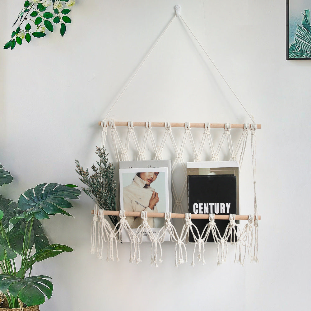Elegant Macrame Wall Hanging with Decorative Tassels and Wooden Frame | TheKanta