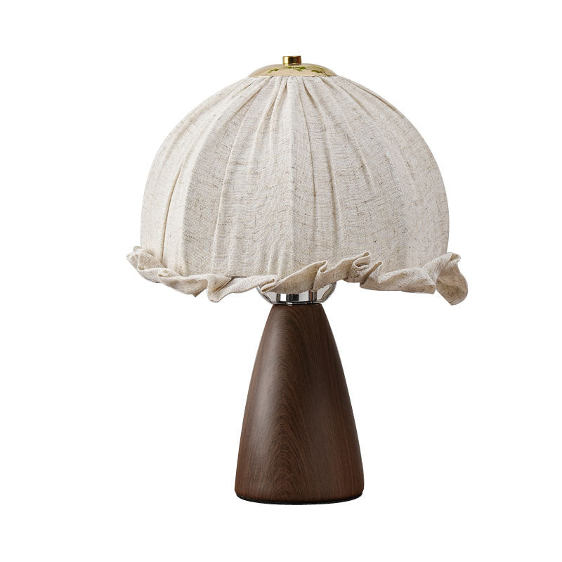 Handmade Linen Ruffle Table Lamp with Walnut Pyramid Base | TheKanta