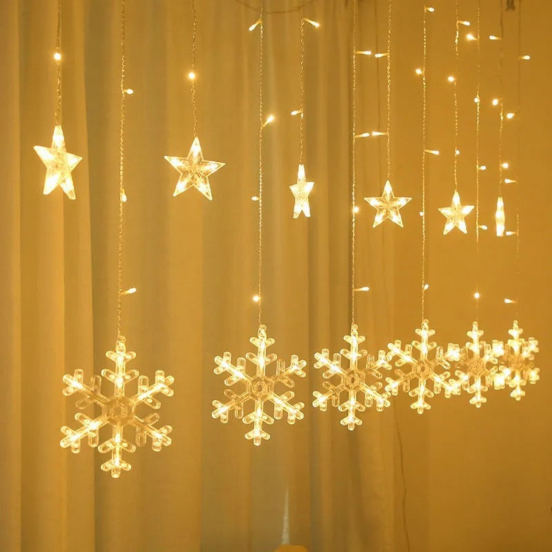 LED Acrylic Hanging Christmas Curtain Light Set with Reindeer Tree Bell and Star Ornaments | TheKanta