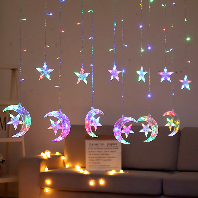 LED Acrylic Hanging Christmas Curtain Light Set with Reindeer Tree Bell and Star Ornaments | TheKanta