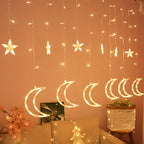 LED Acrylic Hanging Christmas Curtain Light Set with Reindeer Tree Bell and Star Ornaments | TheKanta