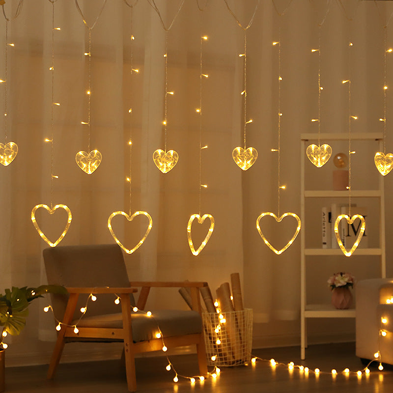 LED Acrylic Hanging Christmas Curtain Light Set with Reindeer Tree Bell and Star Ornaments | TheKanta