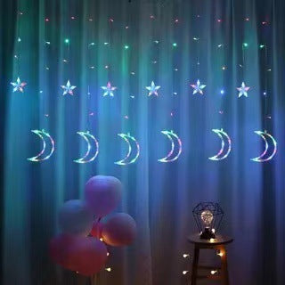 LED Acrylic Hanging Christmas Curtain Light Set with Reindeer Tree Bell and Star Ornaments | TheKanta