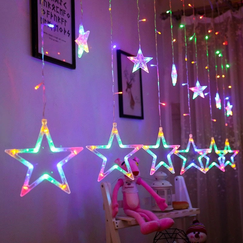 LED Acrylic Hanging Christmas Curtain Light Set with Reindeer Tree Bell and Star Ornaments | TheKanta