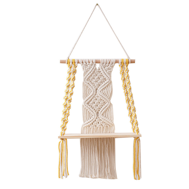 Macrame Decorative Shelf with Wooden Base | TheKanta