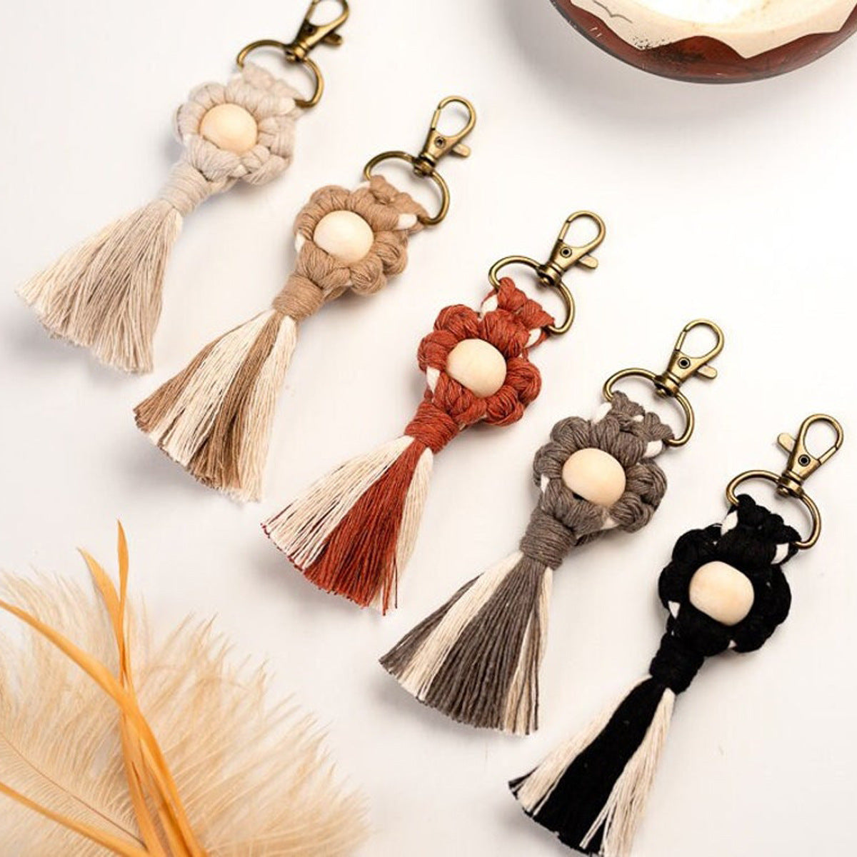 Macrame Keychain with Wooden Accents | TheKanta