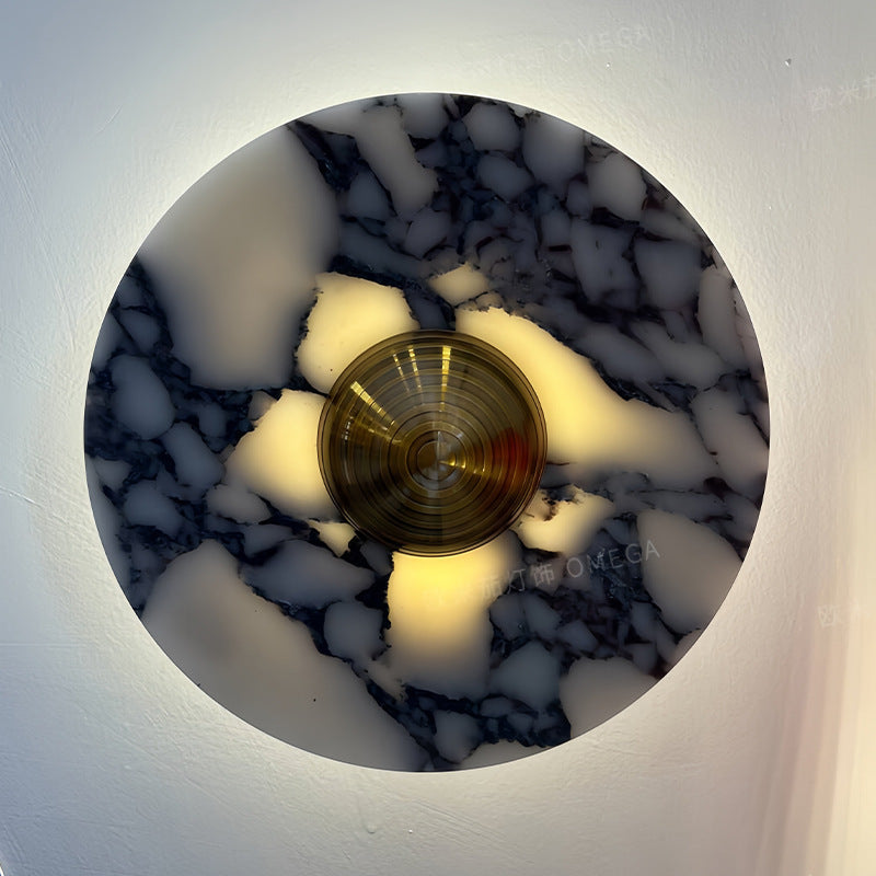 Marble Pattern Background Illuminating Circular Wall Lamp Pair | TheKanta