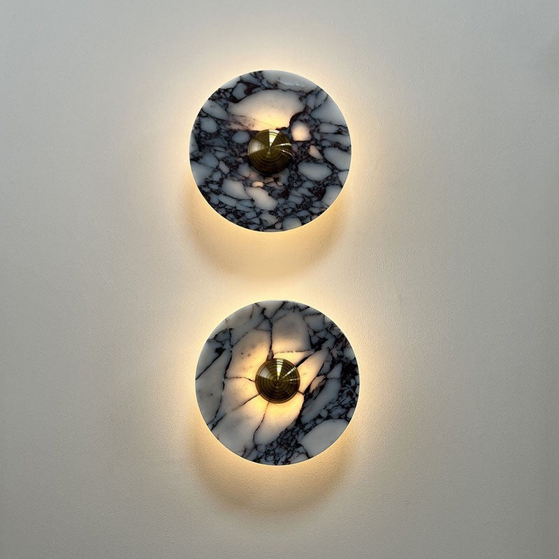 Marble Pattern Background Illuminating Circular Wall Lamp Pair | TheKanta