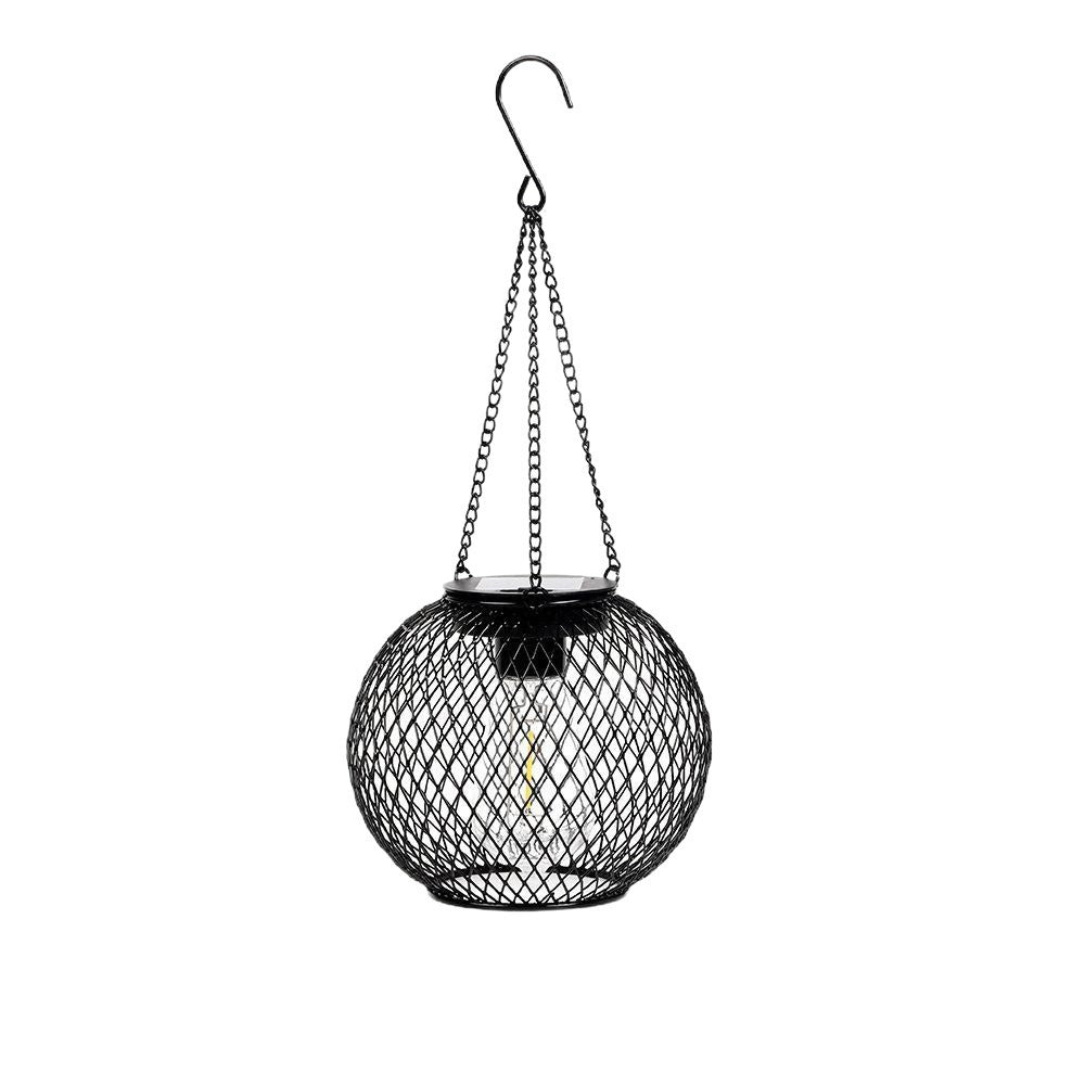 Outdoor Solar Hanging Lights in Metal Cage with Warm LED Candle Light | TheKanta