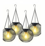 Outdoor Solar Hanging Lights in Metal Cage with Warm LED Candle Light | TheKanta