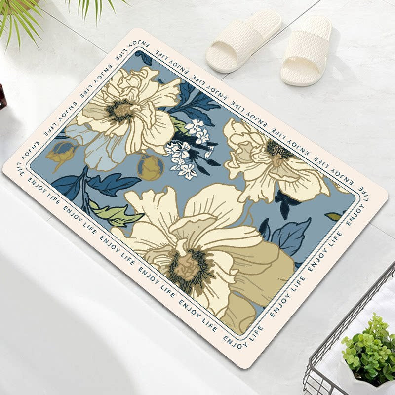 Oval Floral Design Bath Mat | TheKanta