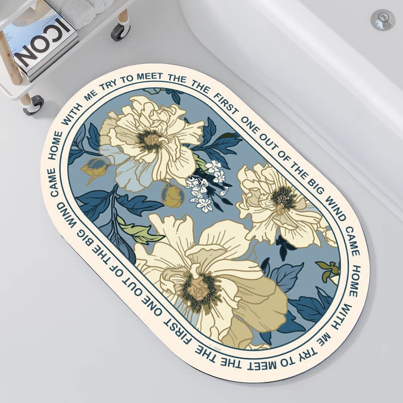 Oval Floral Design Bath Mat | TheKanta