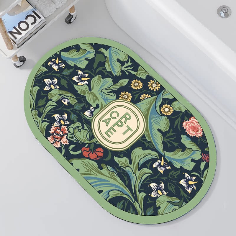 Oval Floral Design Bath Mat | TheKanta