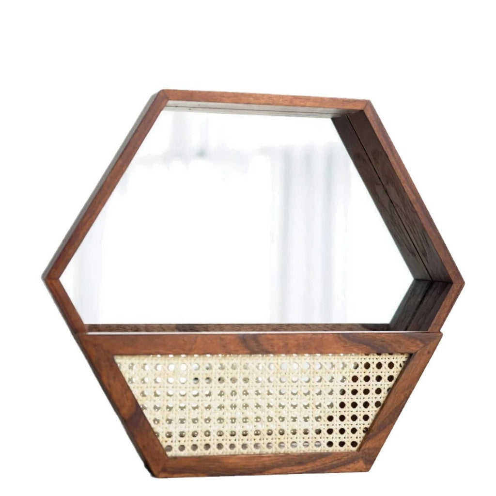 Rustic Wall Mirror with Natural Rattan Frame | TheKanta