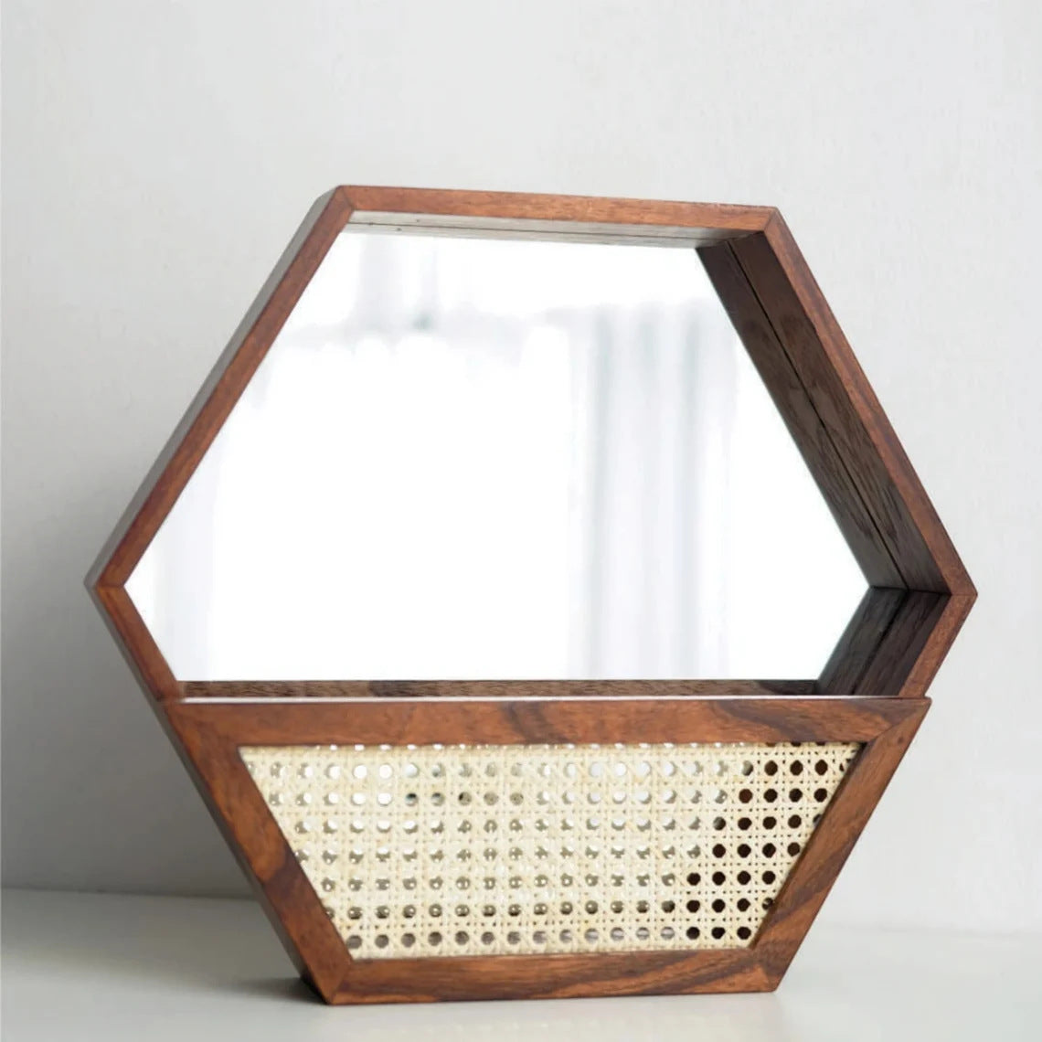 Rustic Wall Mirror with Natural Rattan Frame | TheKanta