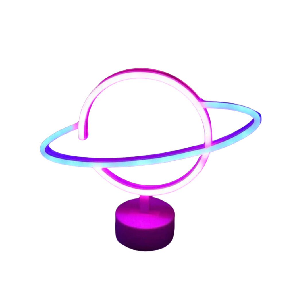 Saturn-Inspired LED Orb Table Lamp with Dual-Colored Neon Rings | TheKanta