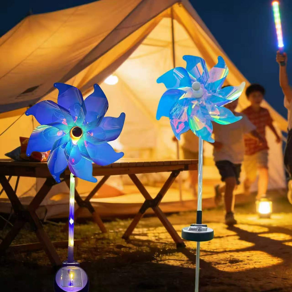 Solar-Powered LED Iridescent Flower Windmill Garden Stake | TheKanta
