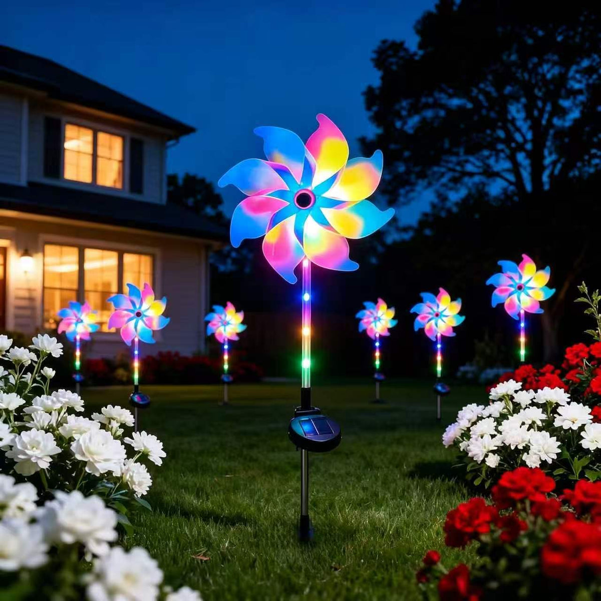 Solar-Powered LED Iridescent Flower Windmill Garden Stake | TheKanta