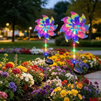 Solar-Powered LED Iridescent Flower Windmill Garden Stake | TheKanta
