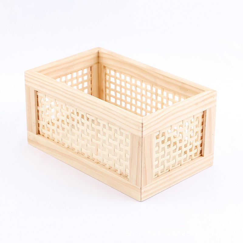Wood Storage Box with Decorative Mesh Elements | TheKanta